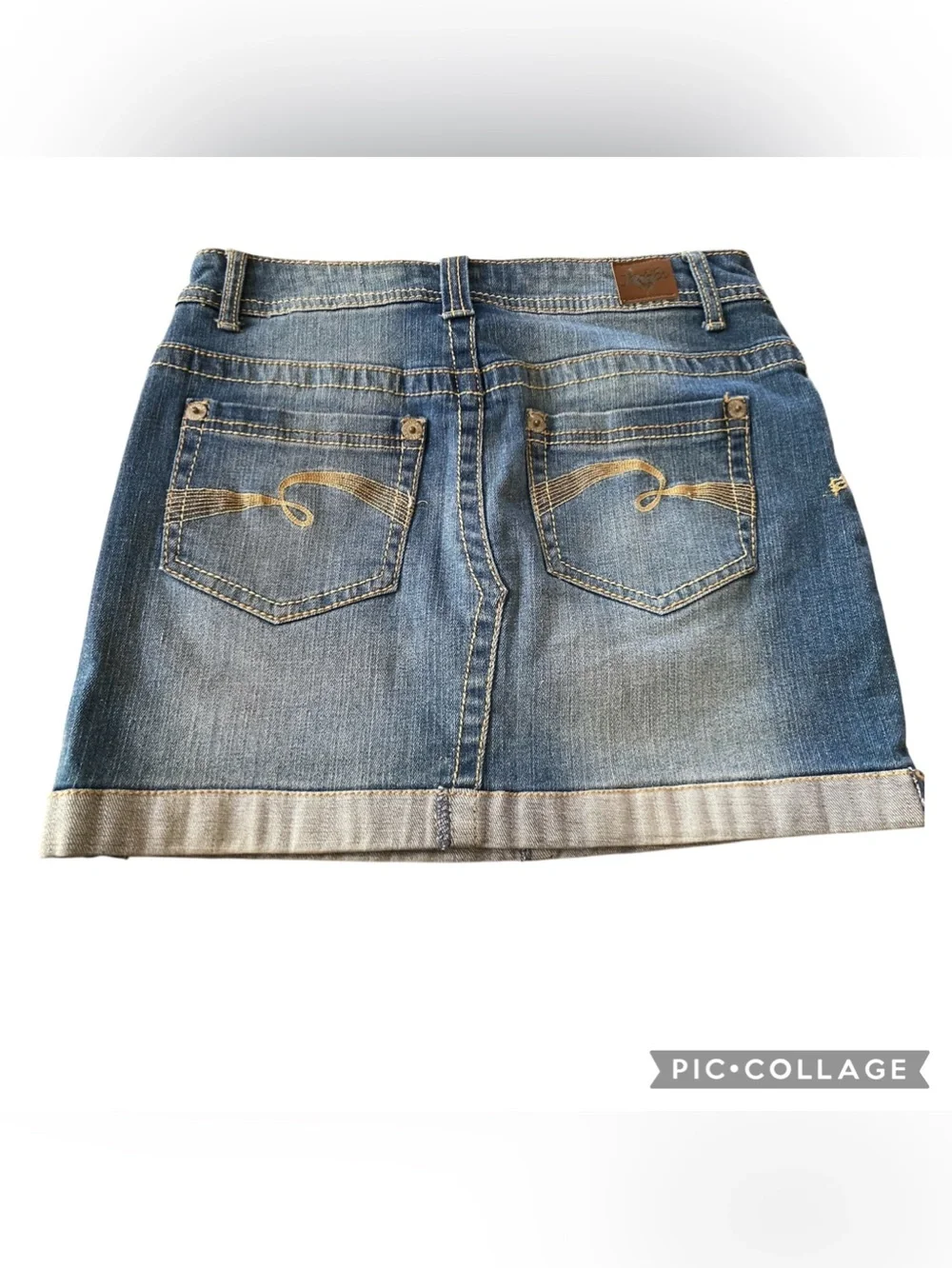 Justice Blue Denim Mini Skirt with Decorative Back Stitching sewn in shorts